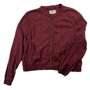 American Eagle Women’s Fall Spring Jacket Chambray Zip Pockets Burgundy Size M
